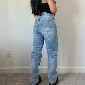 Princess Polly Asymmetrical button front straight leg jeans light wash